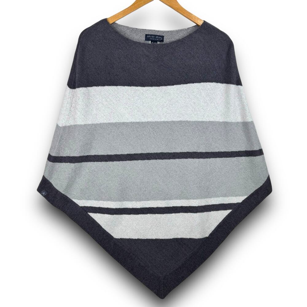 NEW Barefoot Dreams CozyChic Ultra Lite Gray Stripe Ocean Breeze Poncho One Size